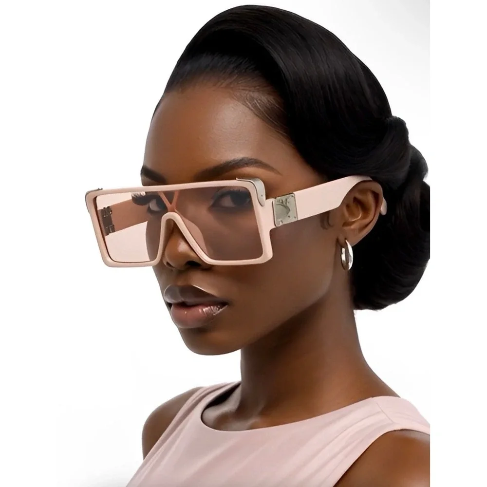 Oversized Square Sunglasses Fashion Beige Frame Unisex Beach Trendy Lentes Gafas